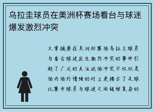 乌拉圭球员在美洲杯赛场看台与球迷爆发激烈冲突